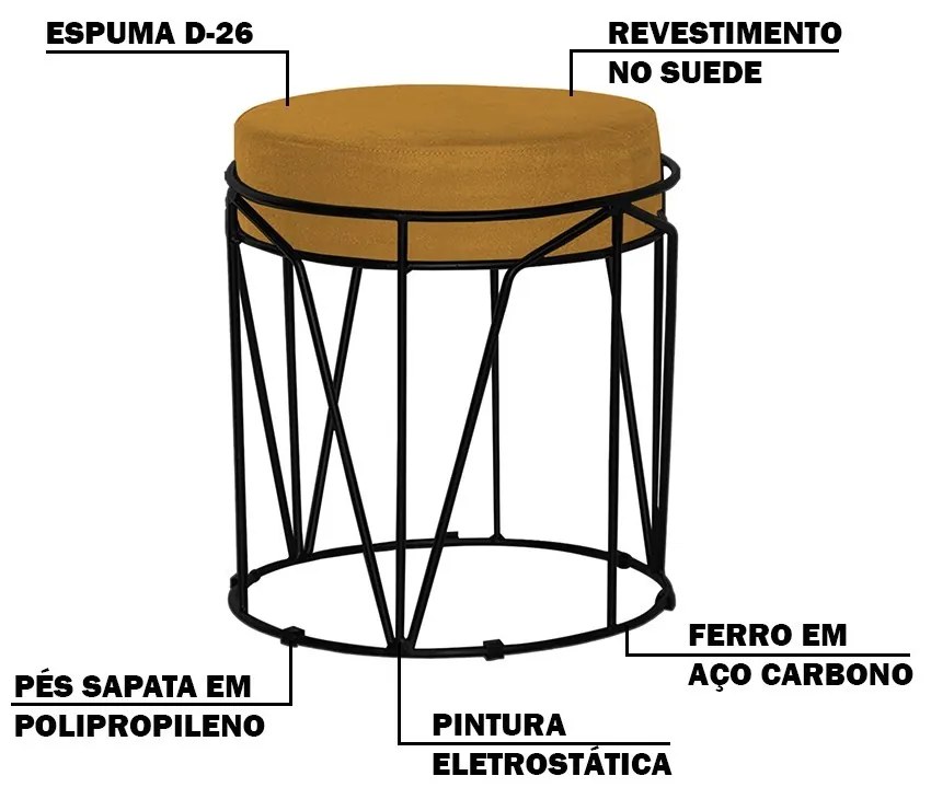 Puff Decorativo Sala de Estar Base Preto Chloe Suede Mostarda G41 - Gran Belo