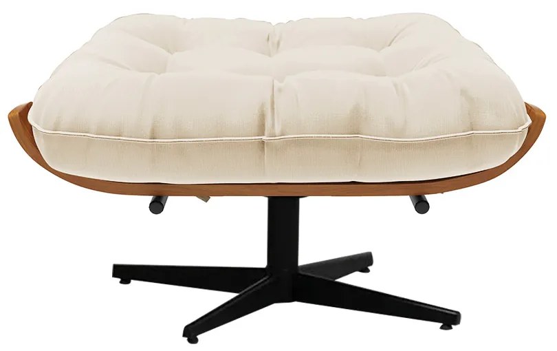 Puff Giratório Costela Suede Bege Base Cromada Preto - D'Rossi
