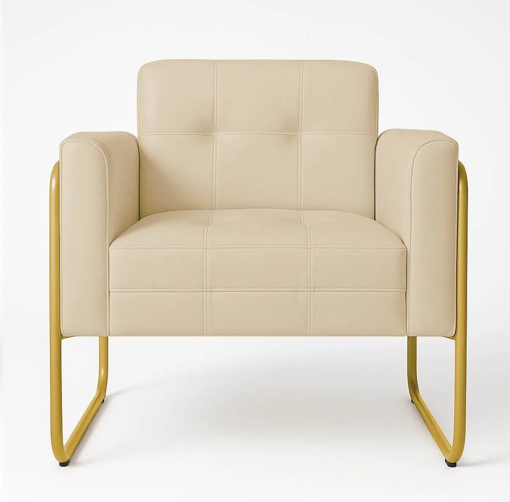 Poltrona Sala Industrial Alta Tubo Dourado Elisa Sintético D03 - D'Rossi - Bege