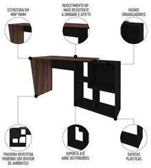 Mesa Escrivaninha 2 em 1 com Nichos Arbo A06 Ipê/Preto - Mpozenato