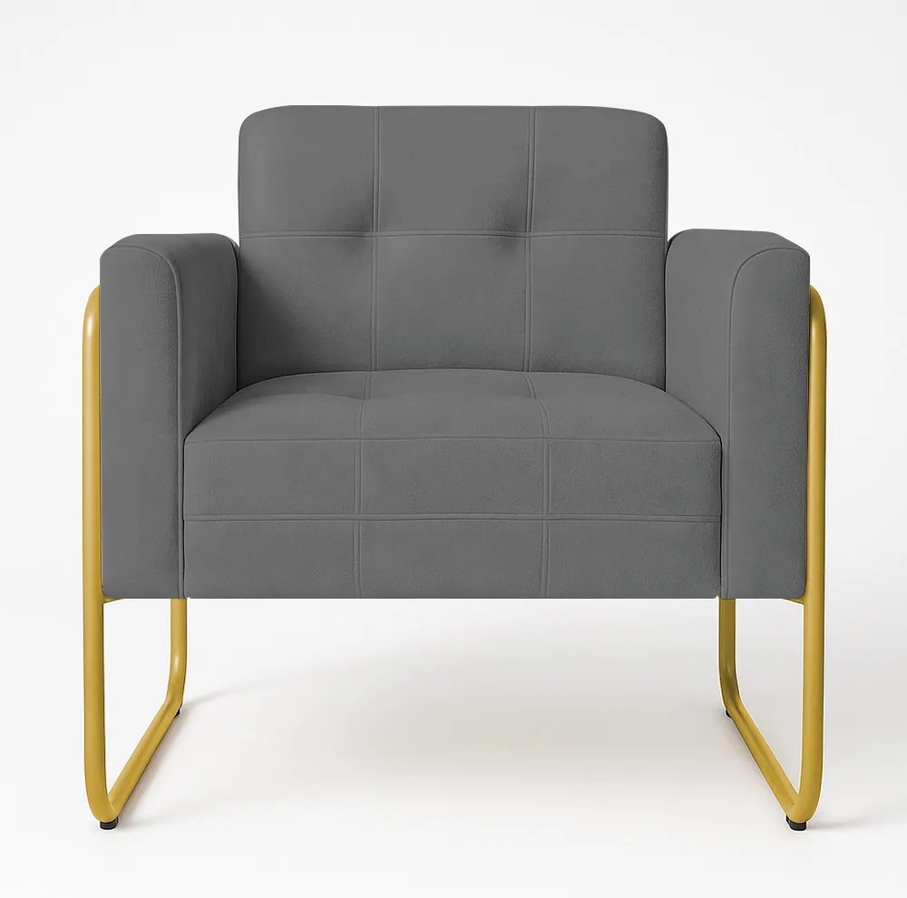 Poltrona Sala Industrial Alta Tubo Dourado Elisa Suede D03 - D'Rossi - Grafite