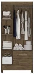 Guarda Roupa Solteiro 82cm 3 Portas Zeno Castanho Wood Z17   - Mpozena