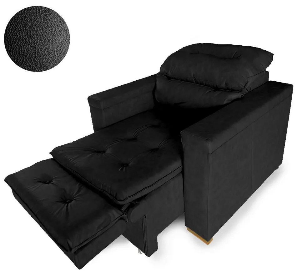 Poltrona Reclinável Retrátil Onix Corano Preto  - Sheep Estofados - Preto