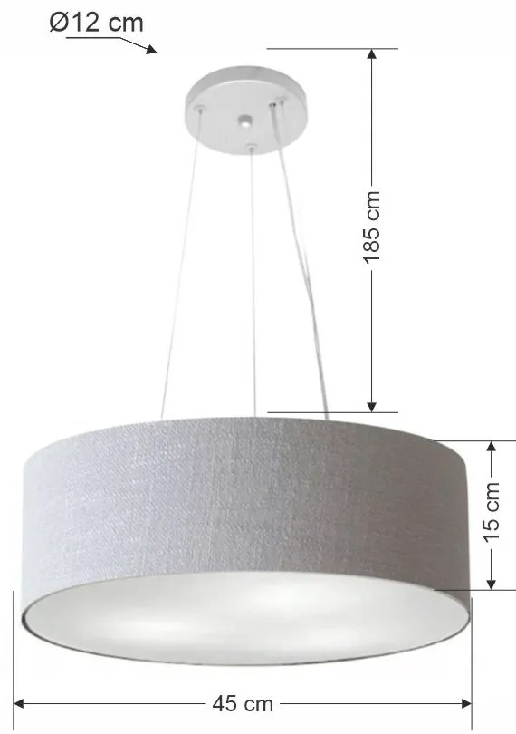 Lustre Pendente Cilíndrico Md-4184 Cúpula em Tecido 45x15cm Rustico Cinza - Bivolt