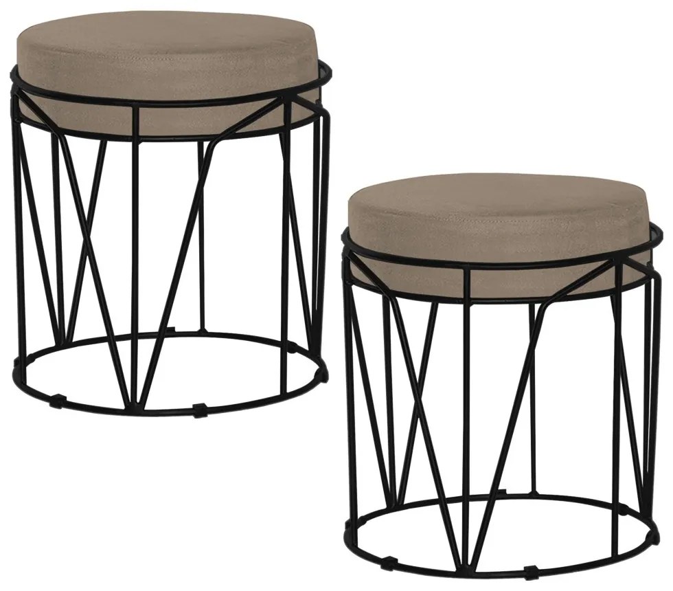 Kit 2 Puffs Decorativo Sala de Estar Base Preto Chloe Suede Cappuccino G41 - Gran Belo