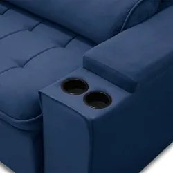 Sofá Retrátil Reclinável 3 Lugares 210cm Ginevra F05 Veludo Azul - Mpo