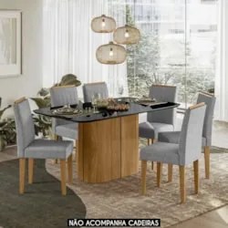 Mesa de Jantar Retangular 160cm 6 Lugares Flex Zuni Ypê/Preto N02 - Mp