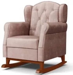 Kit 02 Poltronas Amamentação Base Madeira Balanço Lucy Z39 Veludo Rosê