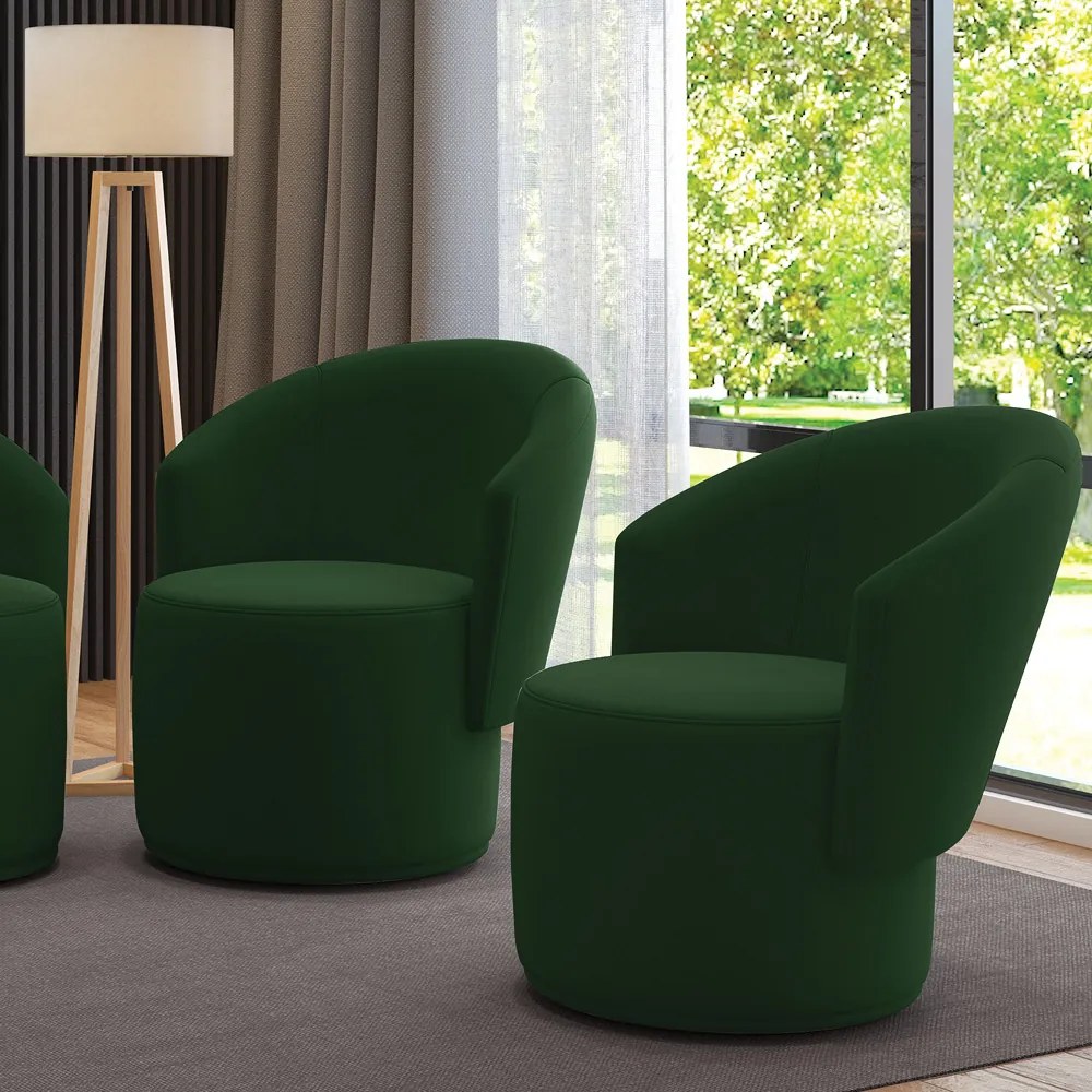 Poltrona Decorativa Orgânica Fixa para Sala Kit 2 Malu Suede M11 - D'Rossi - Verde