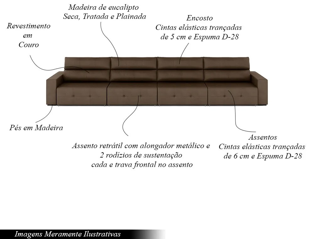 Sofá Retrátil 8 Lugares 484cm 4 Módulos Nero Couro Cappuccino G52 - Gran Belo