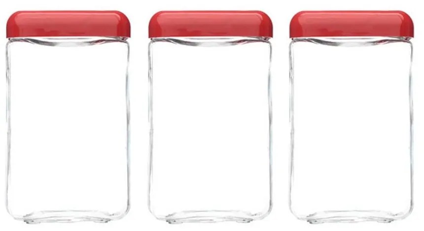 Kit 3 Potes de Vidro Tendenza 1,3L - Vermelho