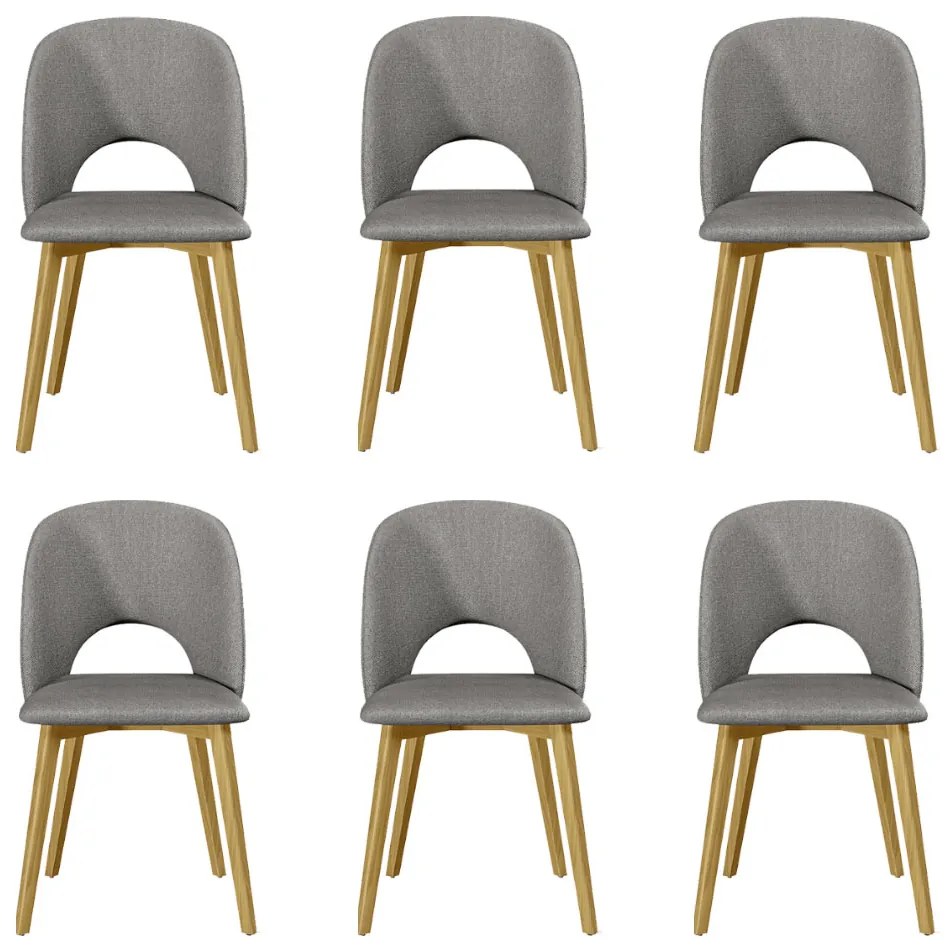 Kit 6 Cadeiras Decorativas Sala de Jantar Madeira Maciça Hadassa Linho Cinza/Freijó G13 - Gran Belo