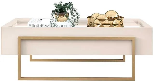 Mesa de Centro Suri 100% MDF Tampo com Espelho 91cm Off White