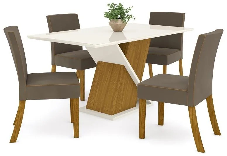 Mesa de Jantar Tampo de Vidro 160cm Solus Nature Off White