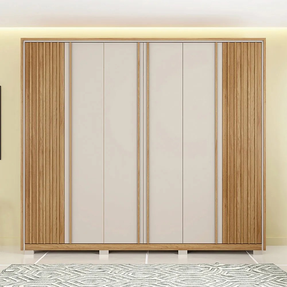 Guarda Roupa Casal 268cm Bravus 6 Portas de Bater com 4 Gavetas MDP Buriti/OffWhite G11 - Gran Belo