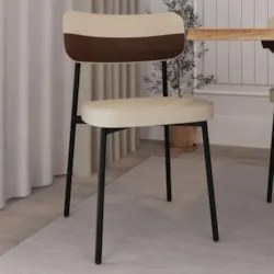Cadeira de Jantar Estofada Fixa Ella M25 Linho Areia/Marrom - Mpozenat