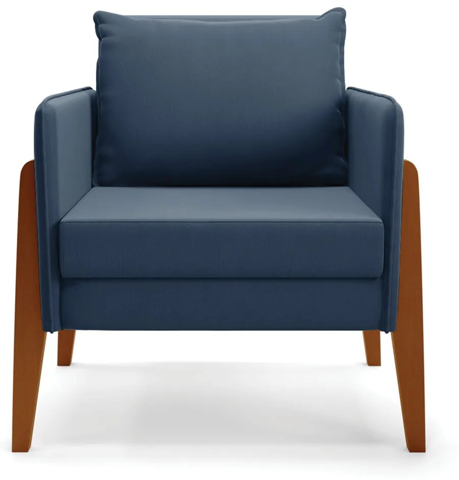 Kit 1 Sofá Namoradeira e 2 Poltronas Lana Suede Azul Marinho Base de Madeira - D'Rossi