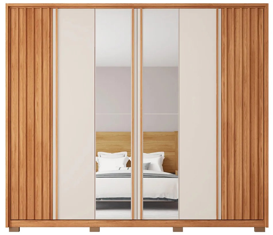 Guarda Roupa Casal Bravus 6 Portas de Bater com 2 Espelhos e 4 Gavetas  MDP Freijo/OffWhite G11 - Gran Belo