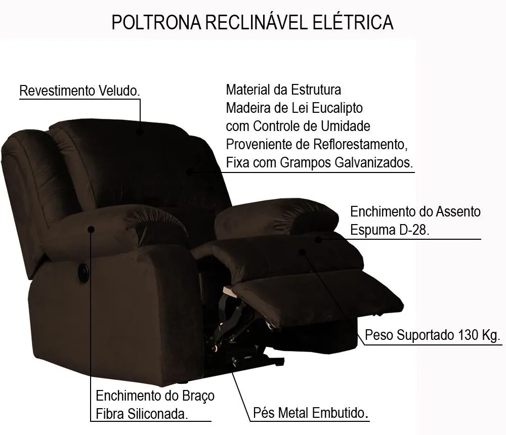Poltrona do Papai Reclinável Elétrica Magnum Veludo Marrom Chocolate G23 - Gran Belo