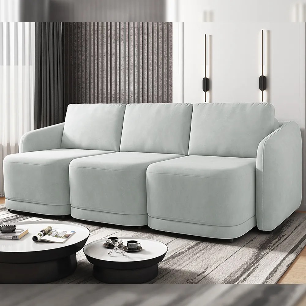Sofá Cama Modulado Retrátil e Reclinável Decorativo Varsóvia 276cm Veludo Cinza G33 - Gran Belo