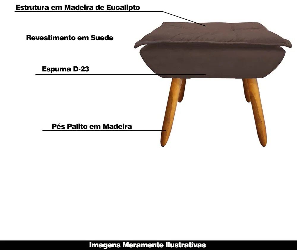 Puff Decorativo Pés Palito Charger Suede Marrom G19 - Gran Belo
