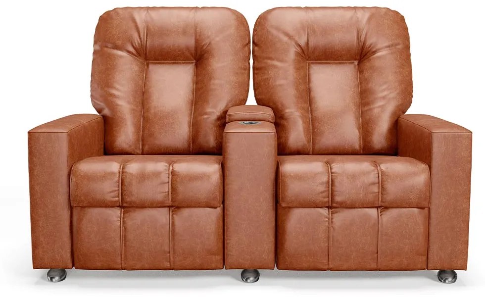 Poltrona do Papai Reclinável 2 Lugares Sala de Cinema Pequim Manual PU Camel G23 - Gran Belo
