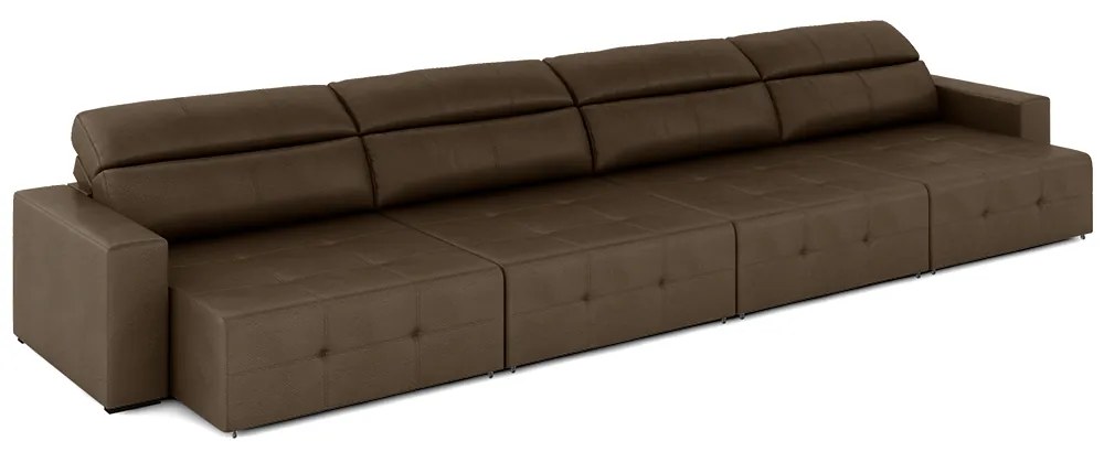 Sofá Retrátil 8 Lugares 484cm 4 Módulos Nero Couro Cappuccino G52 - Gran Belo