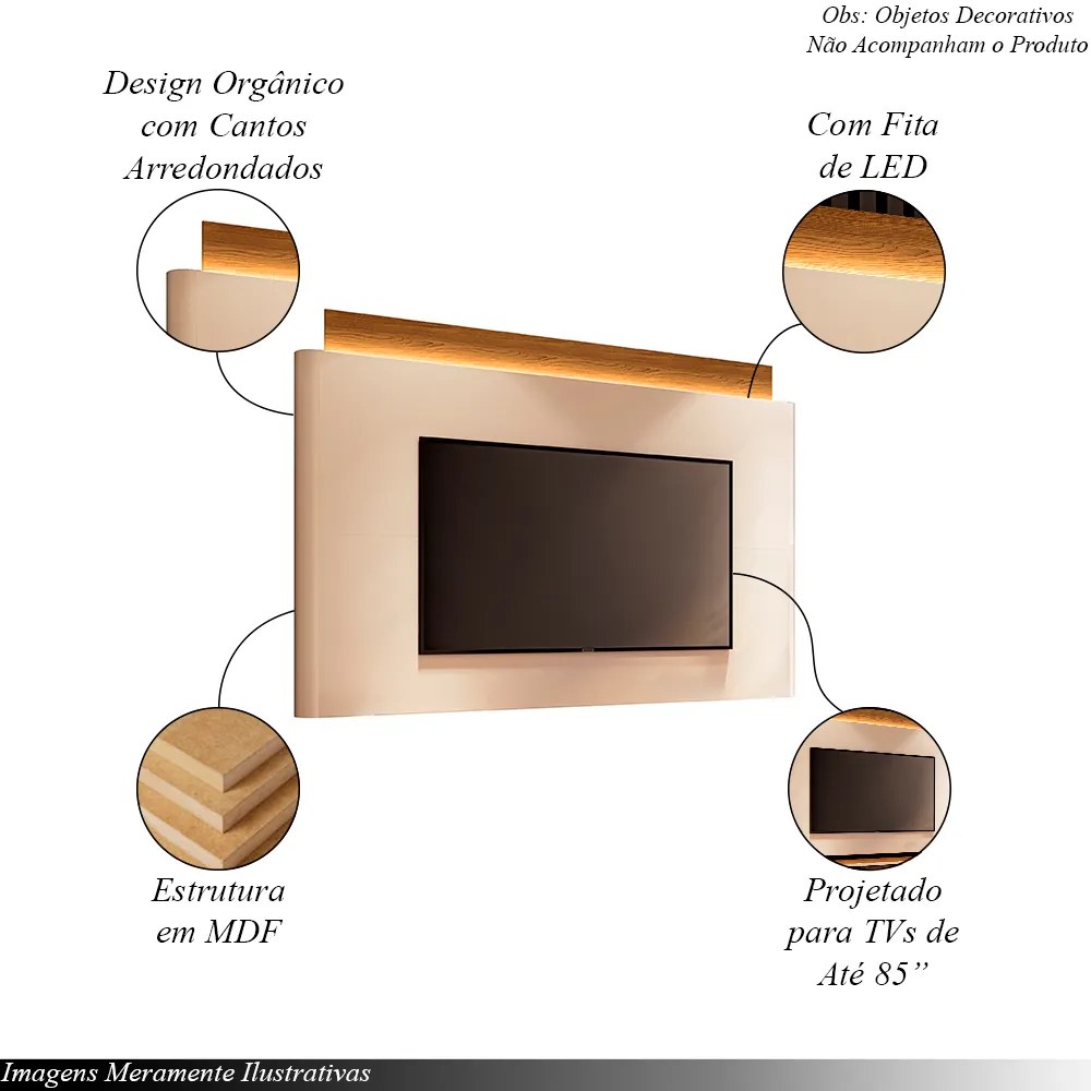Conjunto Painel Nobre c/LED e Bancada Ária TV até 85 Polegadas Off White/Cinamomo G26 - HB Móveis