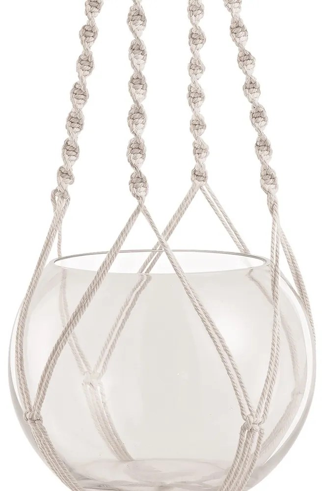 Cachepot Pendente em Vidro e Macramê Branco 80x20 cm - D'Rossi