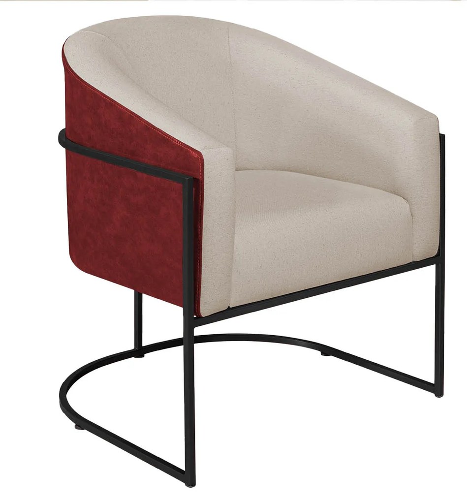 Poltrona Luiza Base de Ferro Preto Factor Vermelho e Linho - ADJ Decor