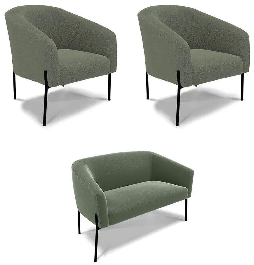 Sofá Namoradeira e 2 Poltronas Pé Ferro Pto Stella Bouclê D03 - D'Rossi - Menta