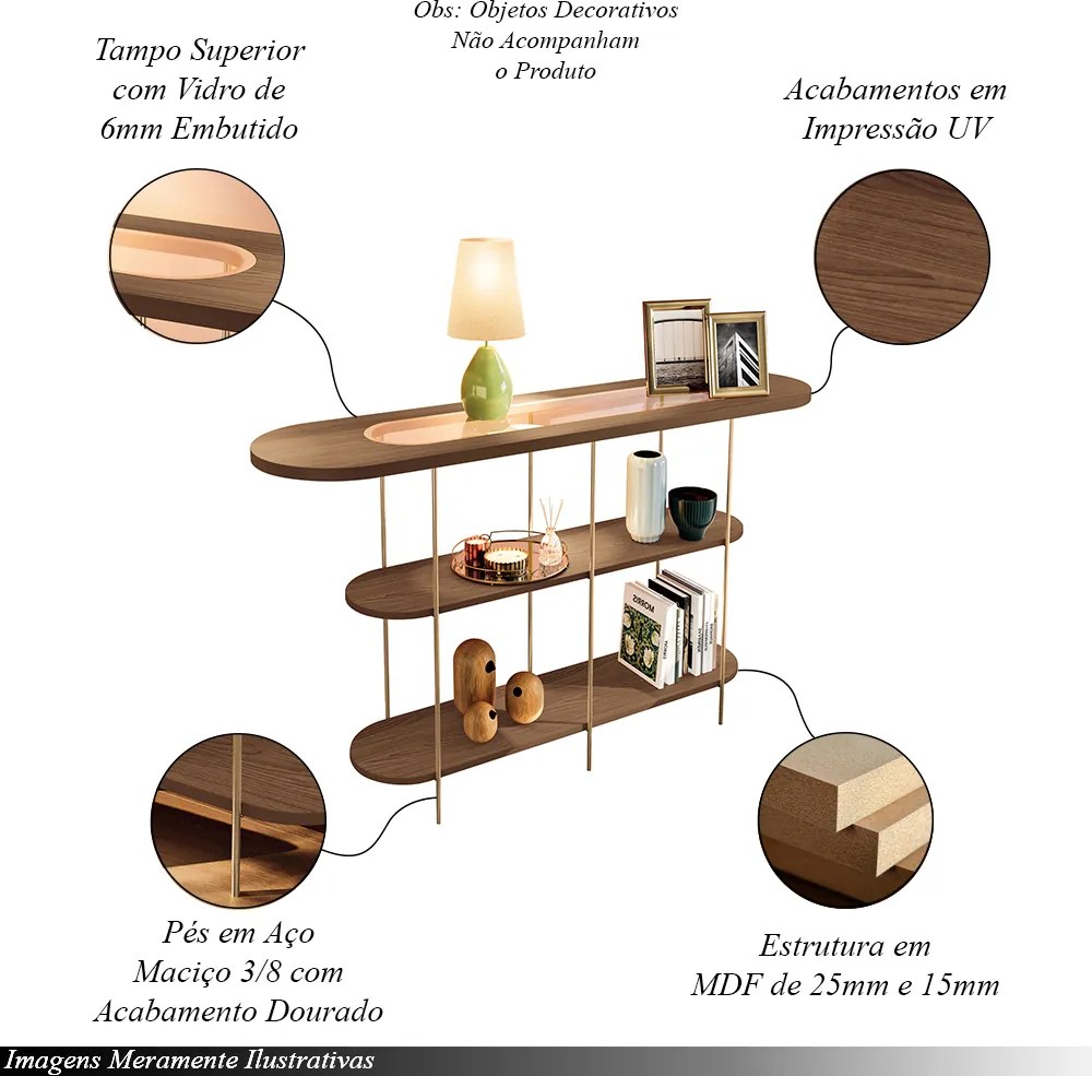 Conjunto Infinity Aparador 2 Mesas Centro Sky MDF/Vidro Castanho G26 - Hb Móveis