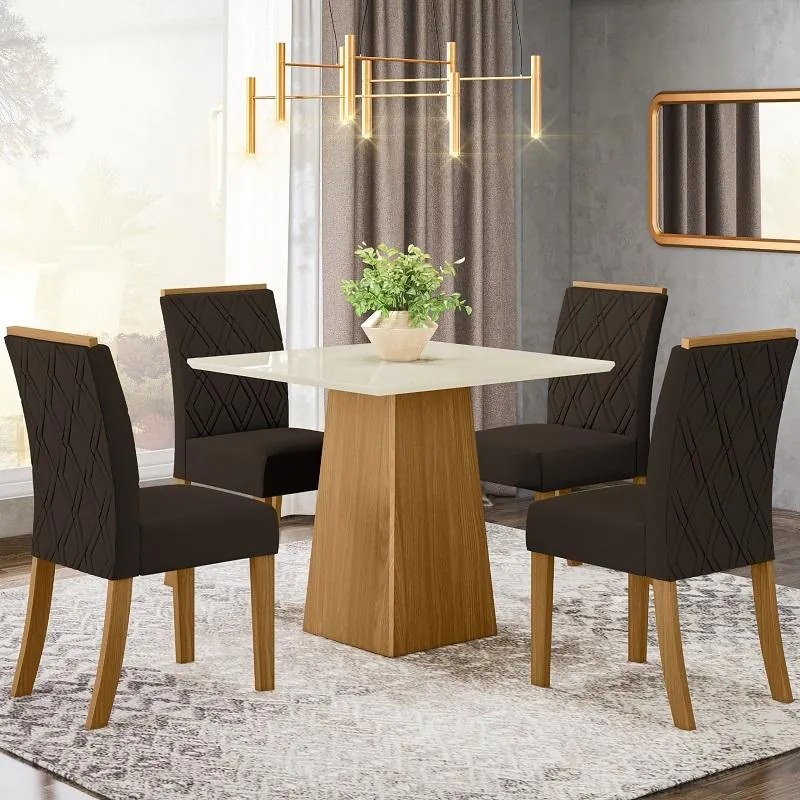 Mesa de Jantar 90cm Dora Quadrada Nature Off White Henn