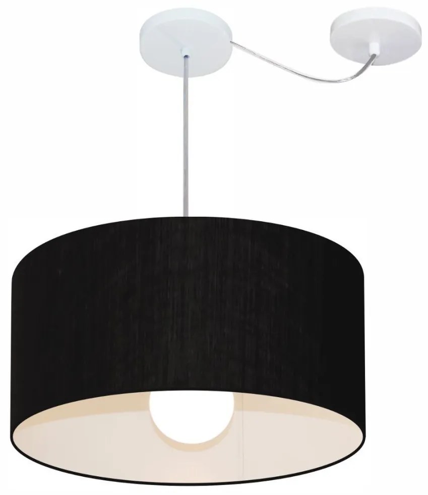 Lustre Pendente Cilíndrico Com Desvio Md-4230 Cúpula em Tecido 50x25cm Preto - Bivolt