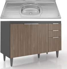 Balcão de Cozinha Com Pia Inox 120cm Pérola Z34 Grafite/Freijó - Mpoze