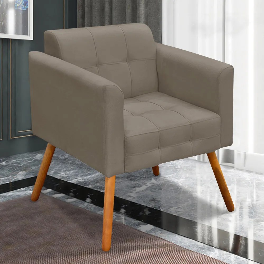 Poltrona Decorativa Pés Palito Karen Suede Nude G19 - Gran Belo