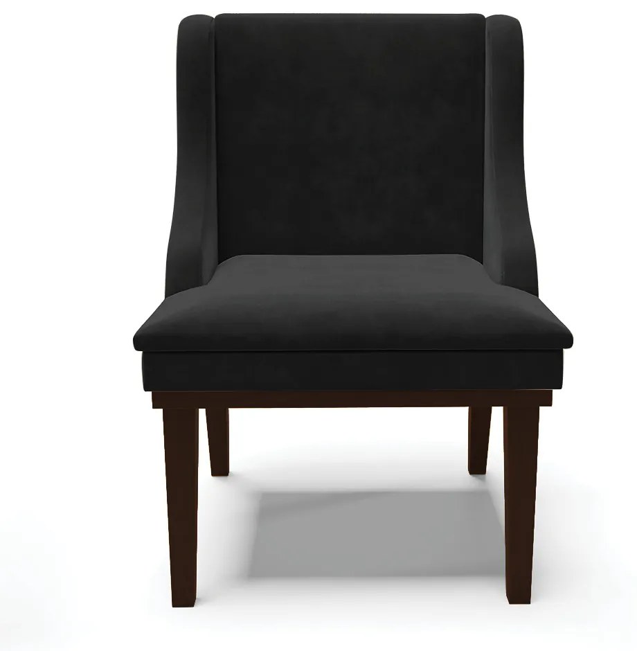 Kit 02 Cadeiras de Jantar Liz Suede Base Fixa Madeira Tabaco D03 - D'Rossi - Preto