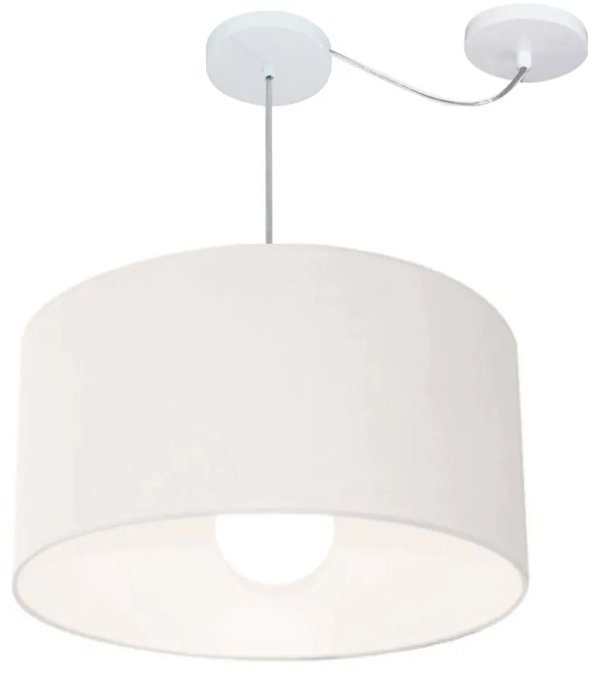 Lustre Pendente Cilíndrico Com Desvio Md-4234 Cúpula em Tecido 60x30cm Branco - Bivolt