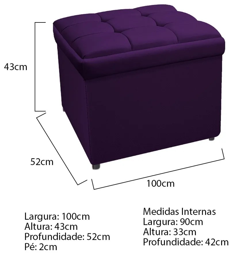 Calçadeira Copenhague 100 cm Solteiro Suede Roxo - ADJ Decor