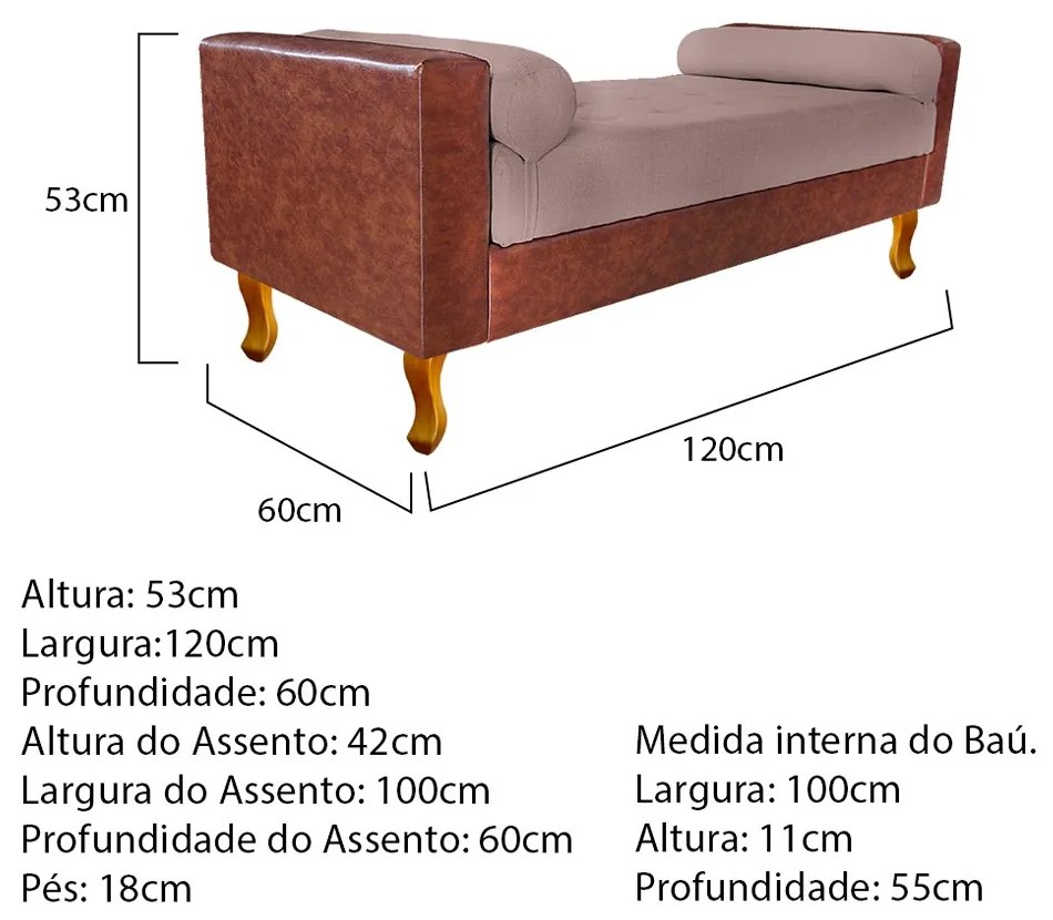 Recamier Félix Solteiro 120cm Corano Nozes e Linho Rosê - ADJ Decor
