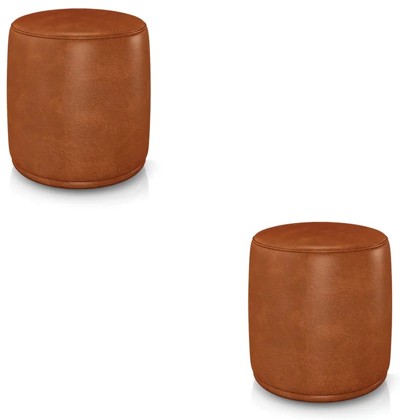 Puff Redondo Orgânico para Sala Kit 2 Malu Sintético PU M11 - D'Rossi - Nozes