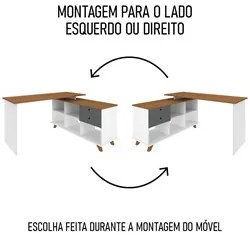 Mesa Escrivaninha em L Golden e Estante Livreiro Stela A06 Branco/Frei