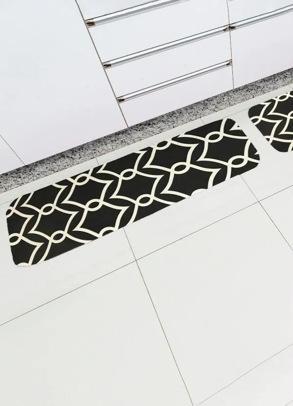 Tapete de Cozinha Estampado Tapetes Junior Preto