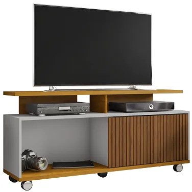 Rack Para TV Topázio Ripado Naturalle/Off White – Bechara Móveis