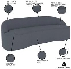 Sofá 5 Lugares para Sala de Estar Living 280cm Theo D06 Linho Mescla C