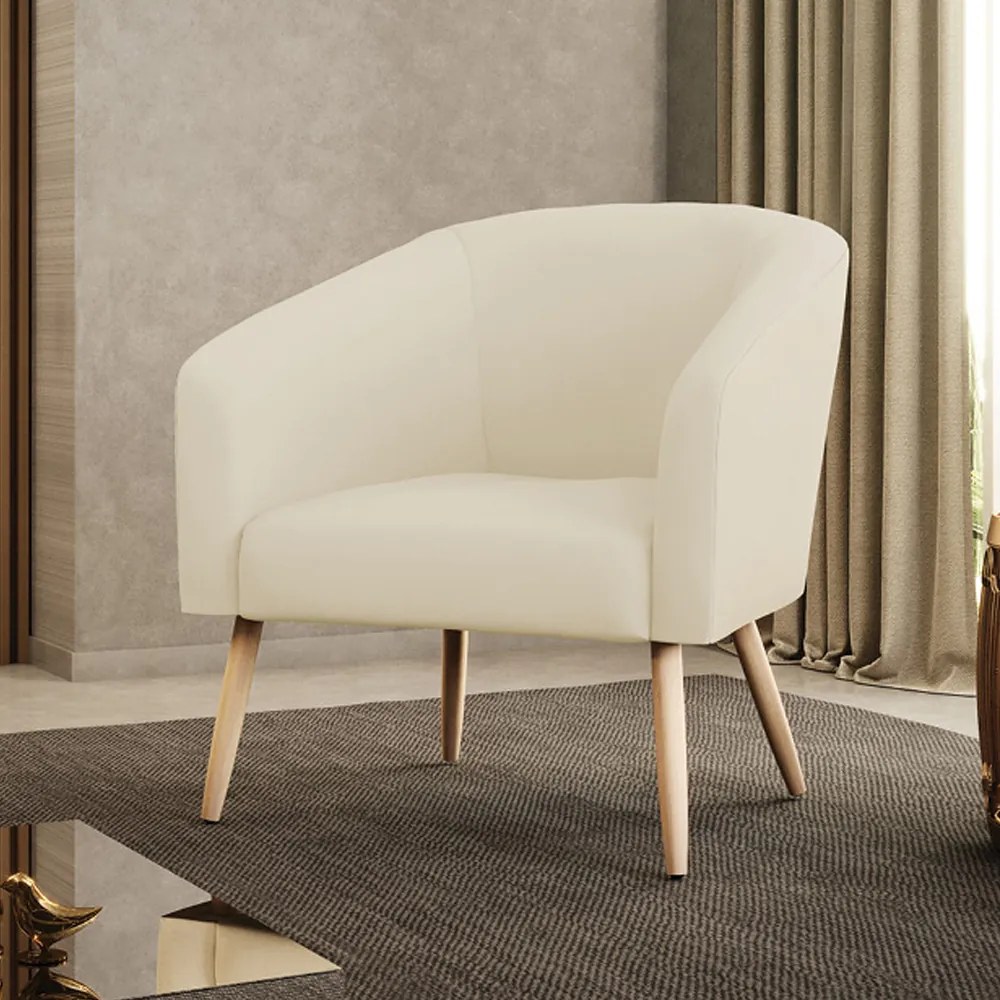 Poltrona Decorativa Pé Palito Natural Stella Cotelê Ext/Veludo D03 - D'Rossi - Off White