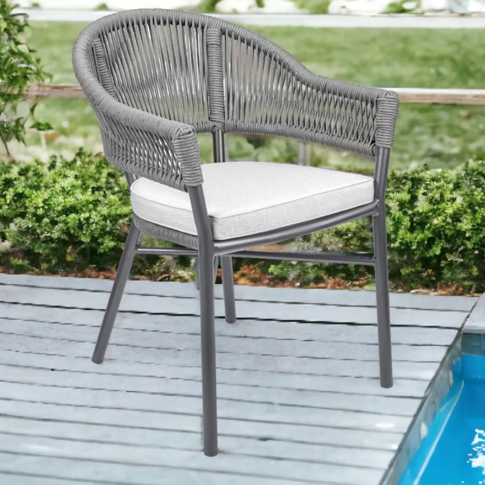 Kit 6 Cadeiras Área Externa de Alumínio Bear com Corda Naútica Grafite G56 - Gran Belo