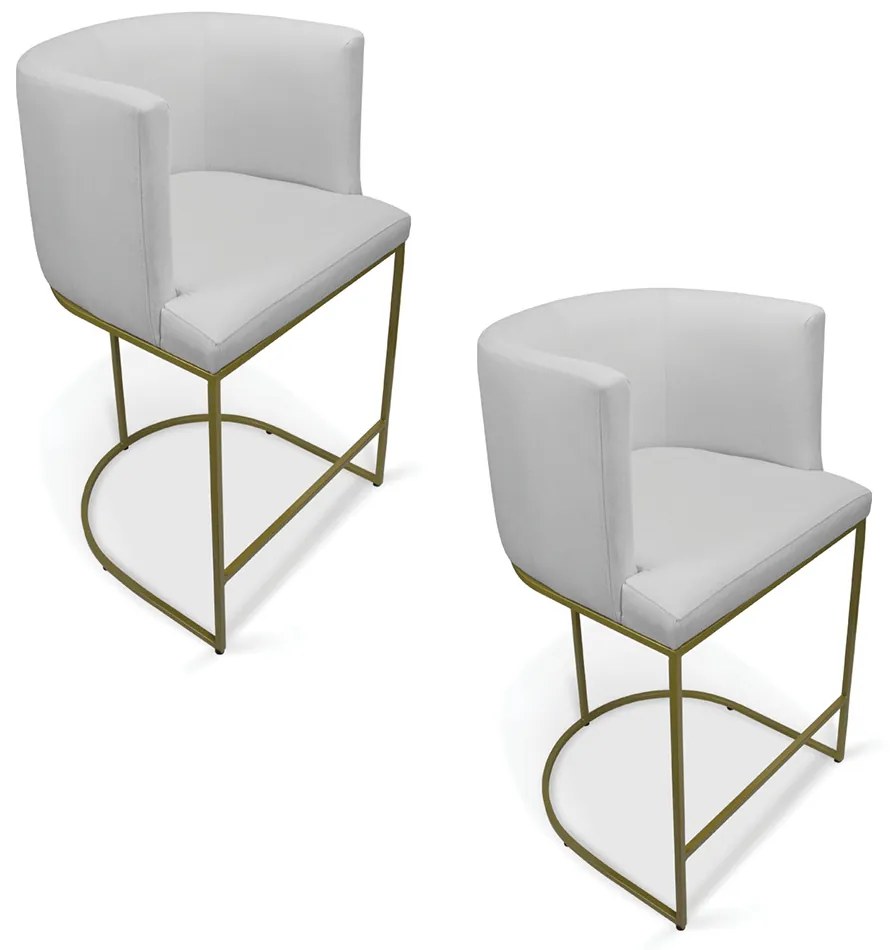 Kit 2 Banquetas Paola Linho Cinza A05 Base Metálica Dourada - D'Rossi