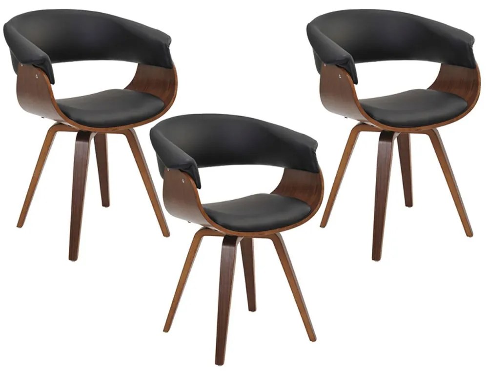 Kit 03 Cadeiras Decorativas para Sala de Jantar Ohana Fixa PU Preto G56 - Gran Belo