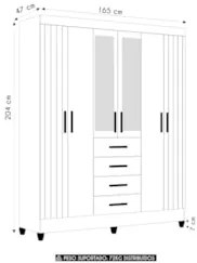 Guarda Roupa Casal 165cm Com Espelho Khani Freijó/Off Z17    - Mpozena